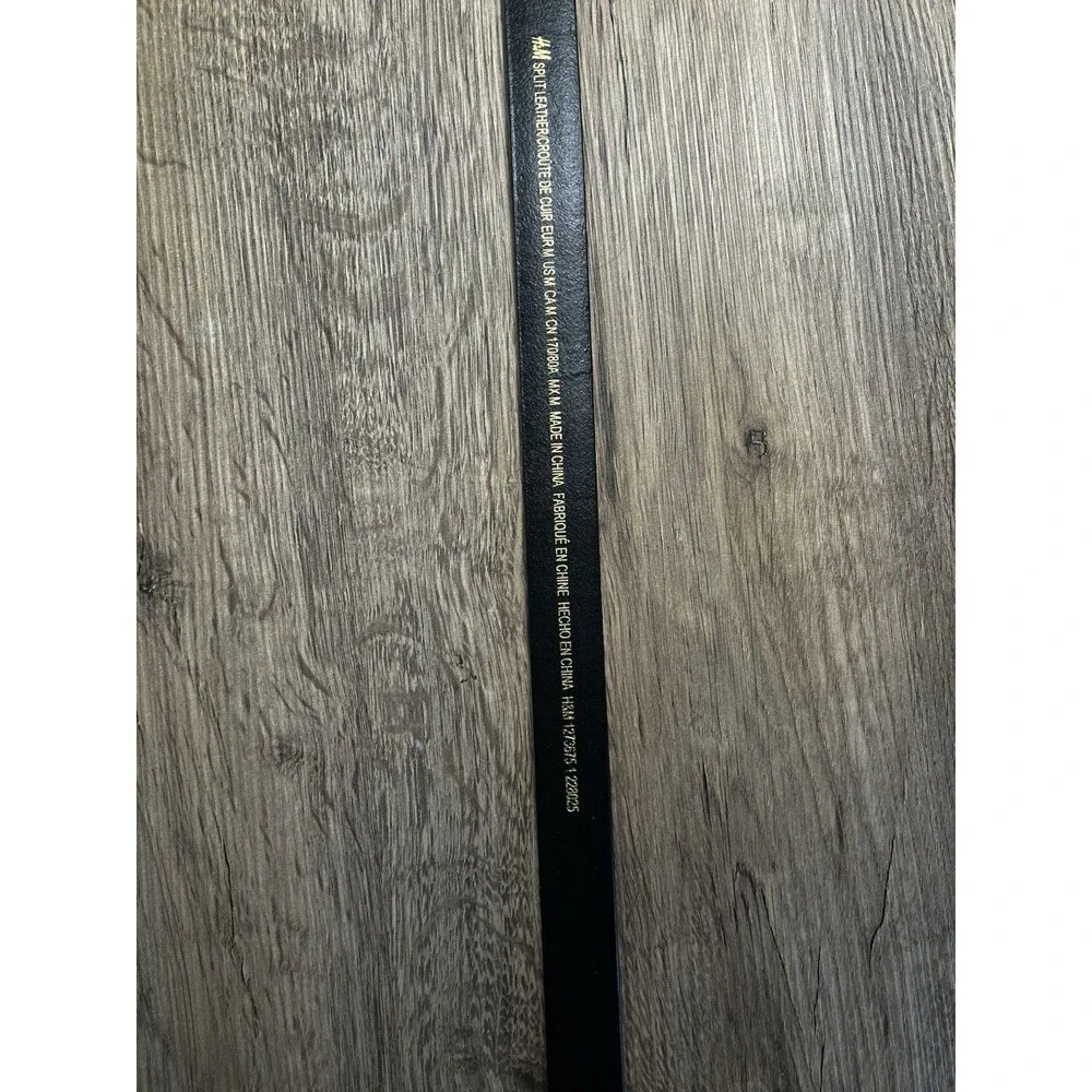 H&M Skinny Black Genuine Split Leather Belt Gold Buckle Size M Excellent